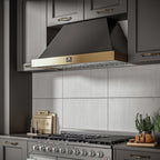 Forno Vittorio 48" Wall Mount Range Hood in Black & Antique Brass Trim