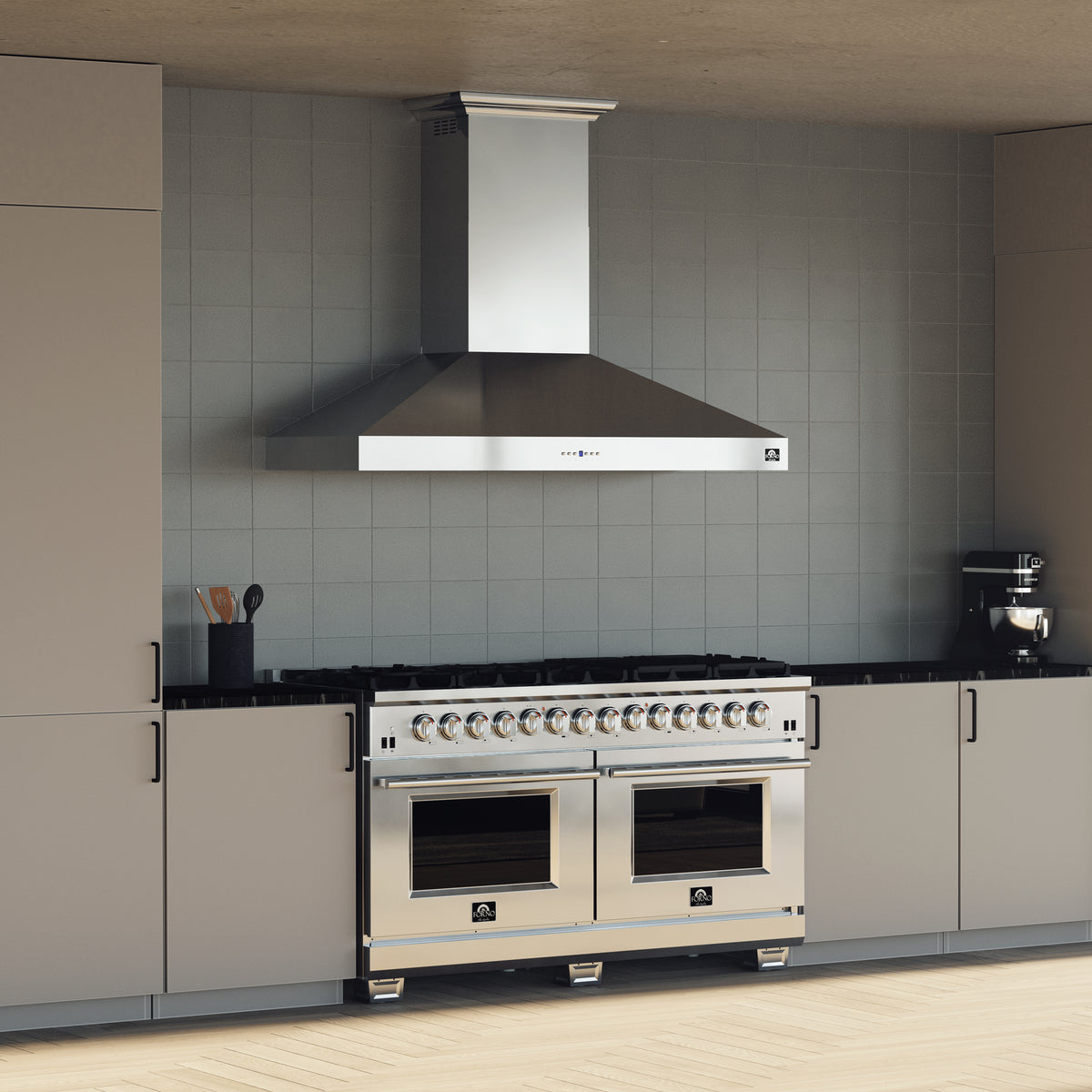 Forno Orvieto 60" Wall Mount Range Hood, LED Lighting, Heavy Duty, Stainless Steel