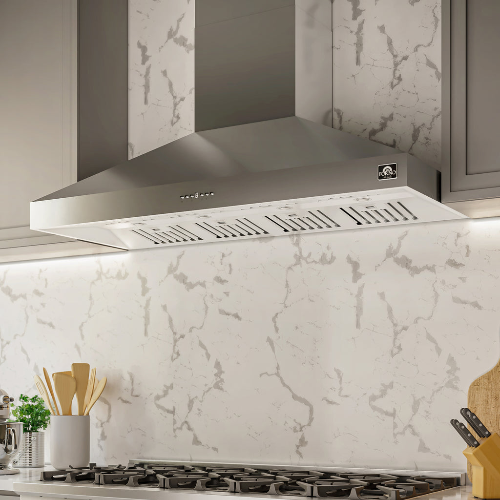 Forno Orvieto 60" Wall Mount Range Hood, LED Lighting, Heavy Duty, Stainless Steel