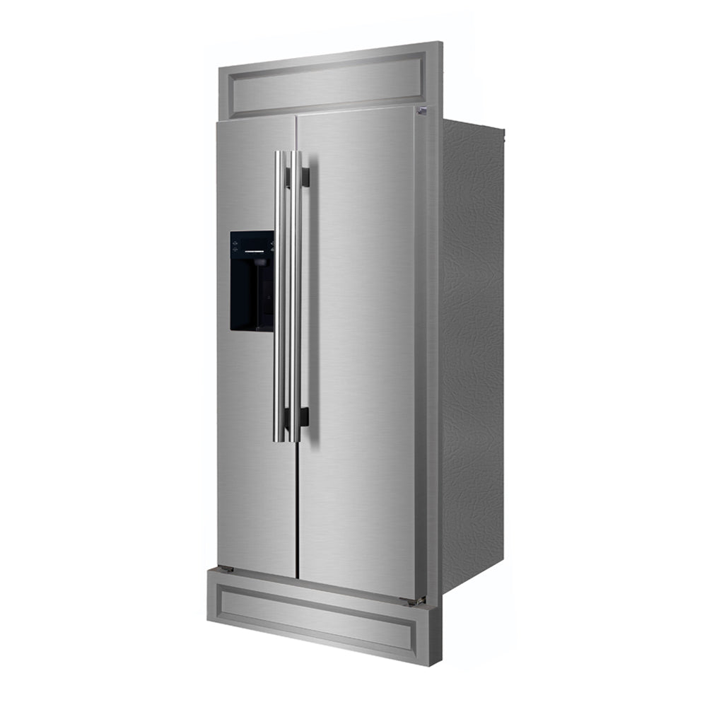 Forno Salerno 36" Side-by-Side Refrigerator in Stainless Steel 20 cu.ft with Ice & Water Dispenser & Modern Decorative Grill - 40" Wide