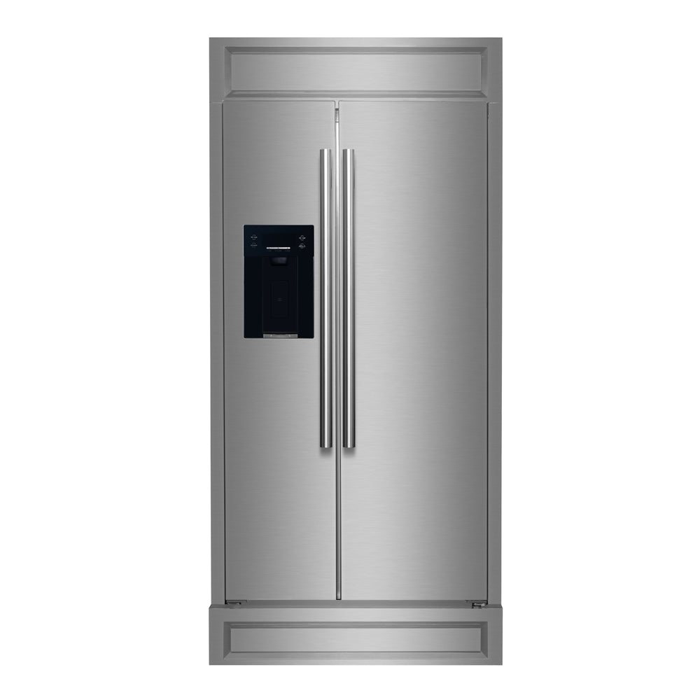 Forno Salerno 36" Side-by-Side Refrigerator in Stainless Steel 20 cu.ft with Ice & Water Dispenser & Modern Decorative Grill - 40" Wide
