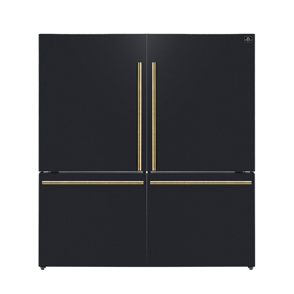 Forno Milano 2-Piece 62" Freestanding Dual Bottom Freezer Refrigerator in Black – 34.4 cu.ft, Touch Control