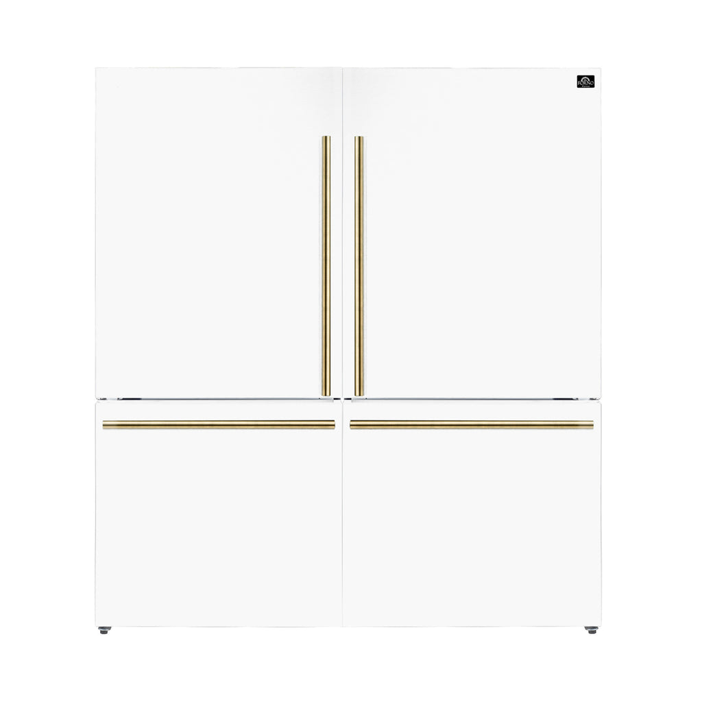 Forno Milano 2-Piece 62" Freestanding Dual Bottom Freezer Refrigerator in White – 34.4 cu.ft, Touch Control