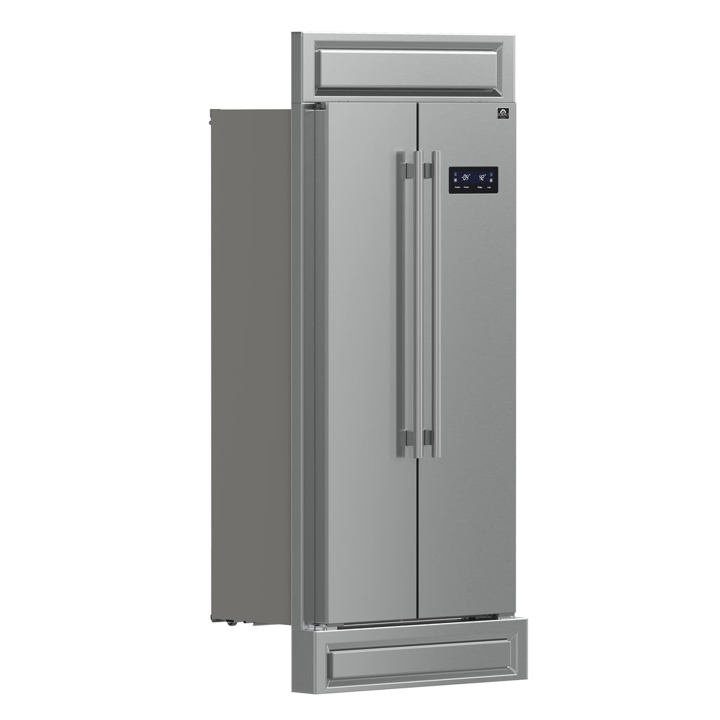 Forno Salerno 33" Built-in Side-by-Side Stainless Steel Refrigerator, 15.6 cu.ft., Fast Cool