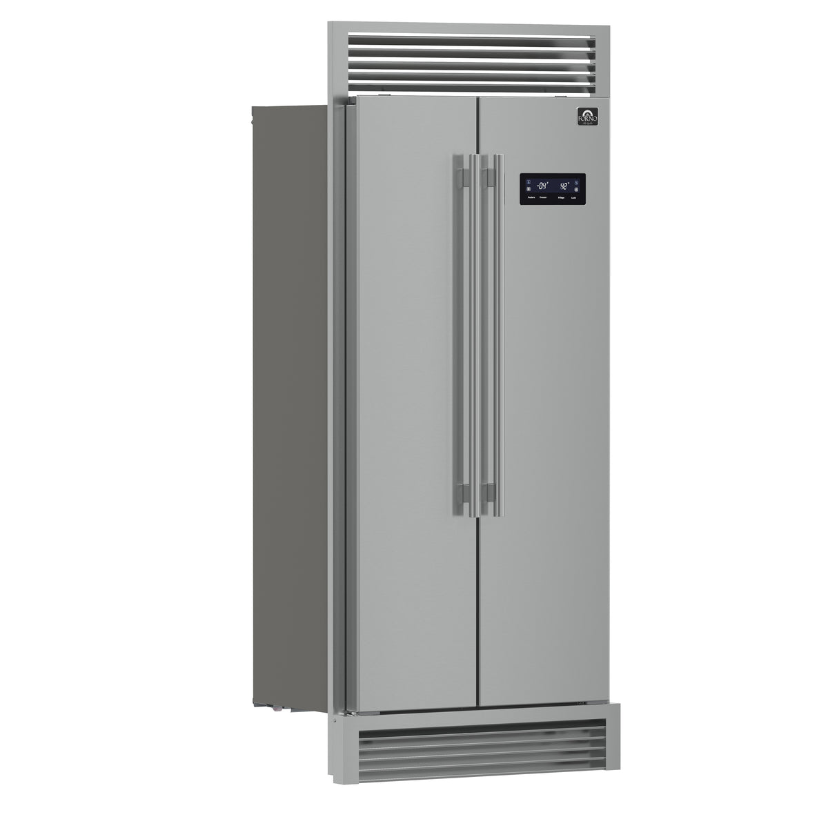 Forno Salerno 33" Built-in Side-by-Side Stainless Steel Refrigerator, 15.6 cu.ft., Fast Cool