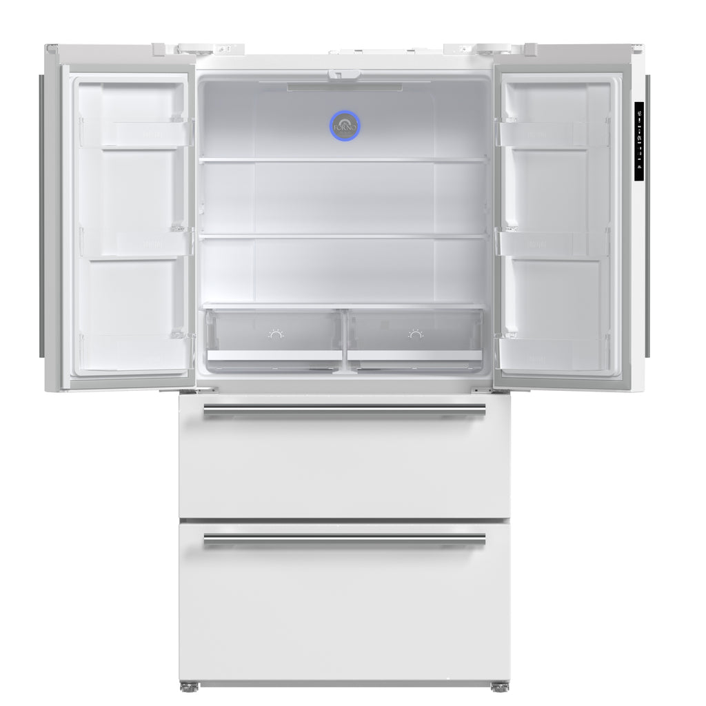 Forno Espresso Moena 36" French Door Refrigerator in White, 19.2 cu.ft with Ice Maker