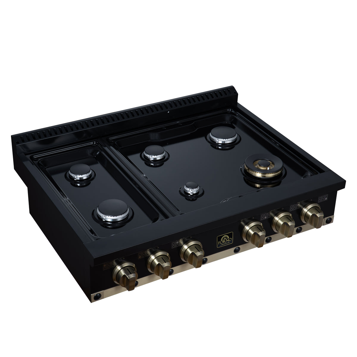 Forno Ambassador 36" Gas Cooktop in Black, 6 Sealed burners, 71,000 BUT Output
