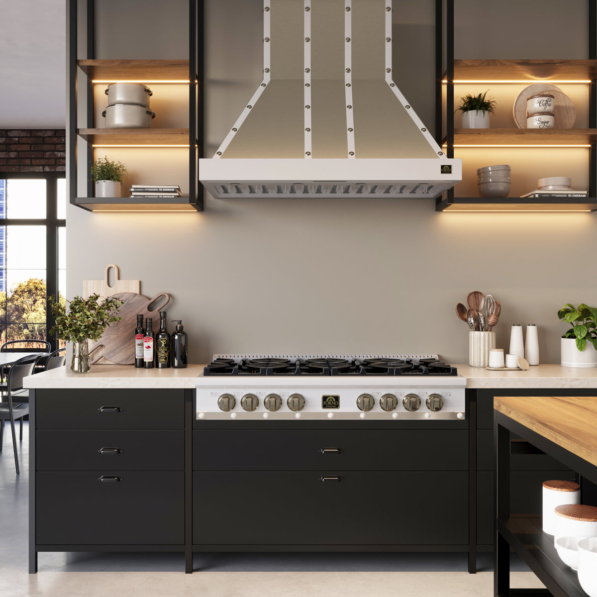 Forno Ambassador 48" Range Hood in White with 304 CFM, 3 speeds, Dishwasher safe Baffle filters