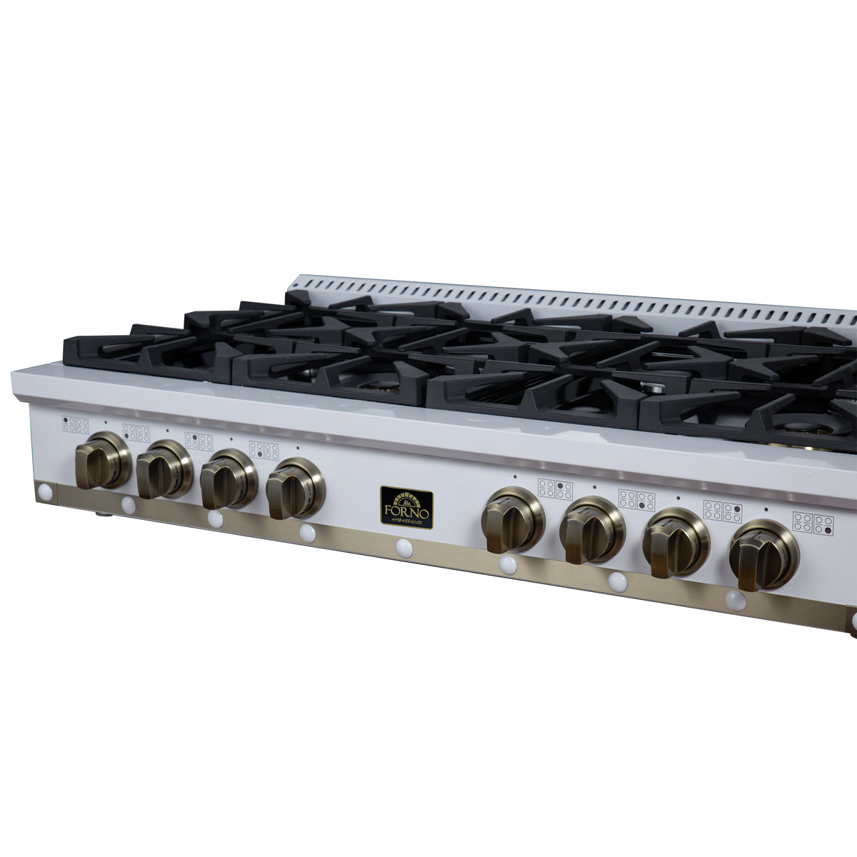 Forno Ambassador 48" Gas Cooktop in White, 8 Sealed burners, 94,000 BUT Output
