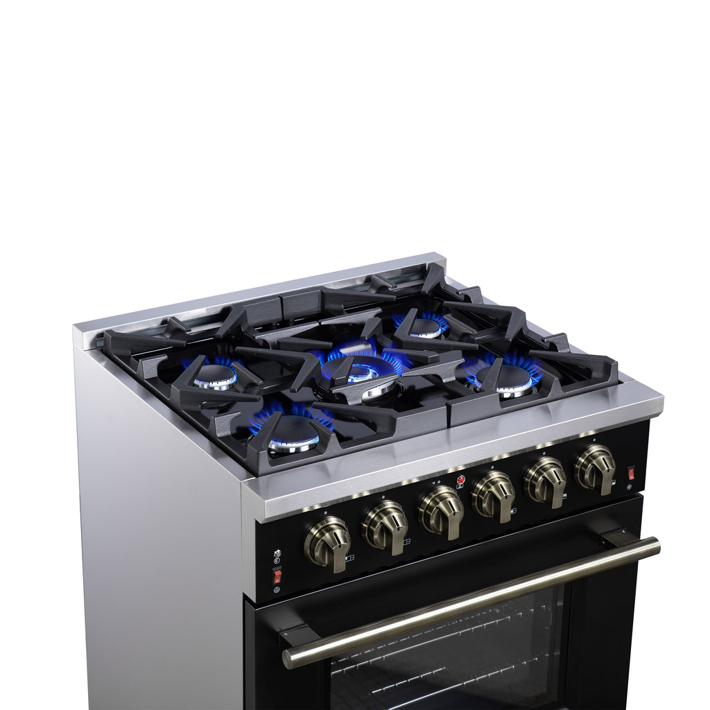 Forno Massimo 30" Freestanding Gas Range All in Black with 5 Sealed Burners 68,000 BTU
