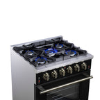 Forno Massimo 30" Freestanding Gas Range All in Black with 5 Sealed Burners 68,000 BTU