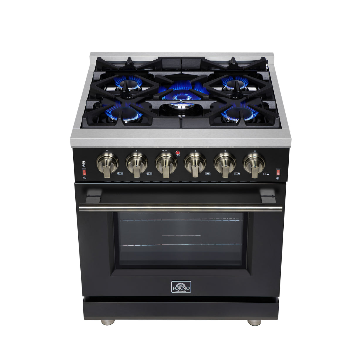Forno Massimo 30" Freestanding Gas Range All in Black with 5 Sealed Burners 68,000 BTU