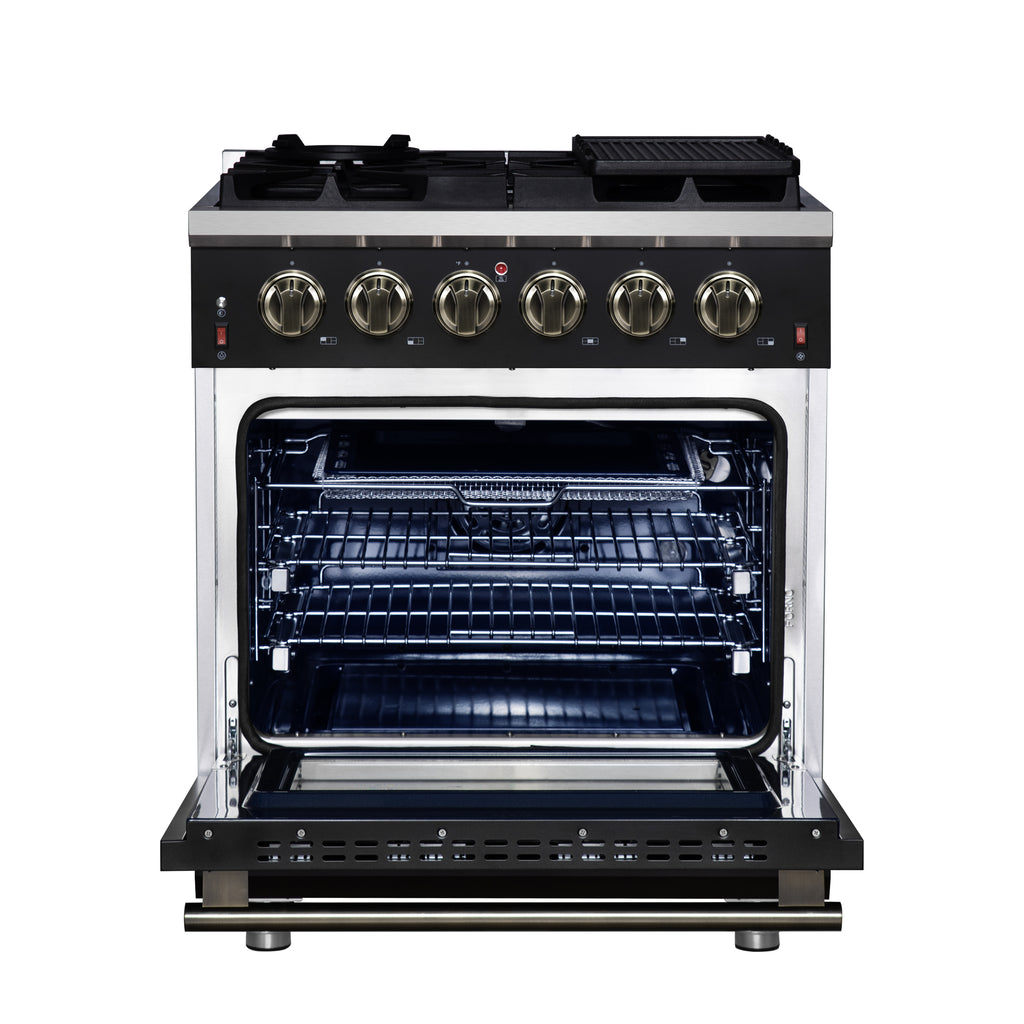 Forno Massimo 30" Freestanding Gas Range All in Black with 5 Sealed Burners 68,000 BTU