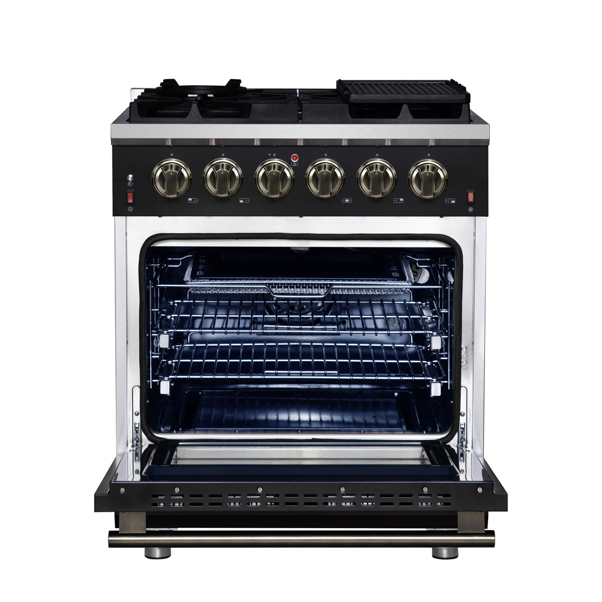 Forno Massimo 30" Freestanding Gas Range All in Black with 5 Sealed Burners 68,000 BTU