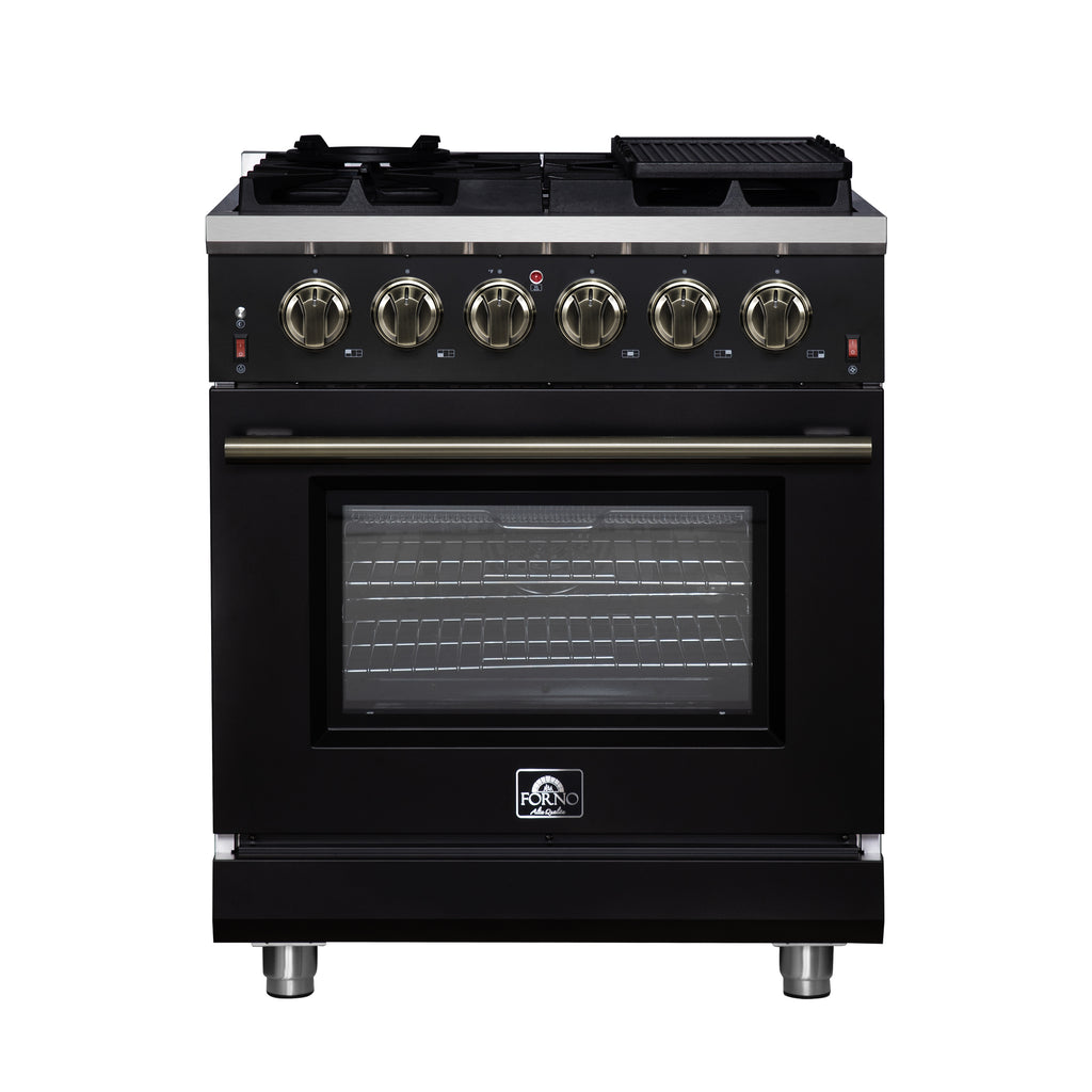 Forno Massimo 30" Freestanding Gas Range All in Black with 5 Sealed Burners 68,000 BTU