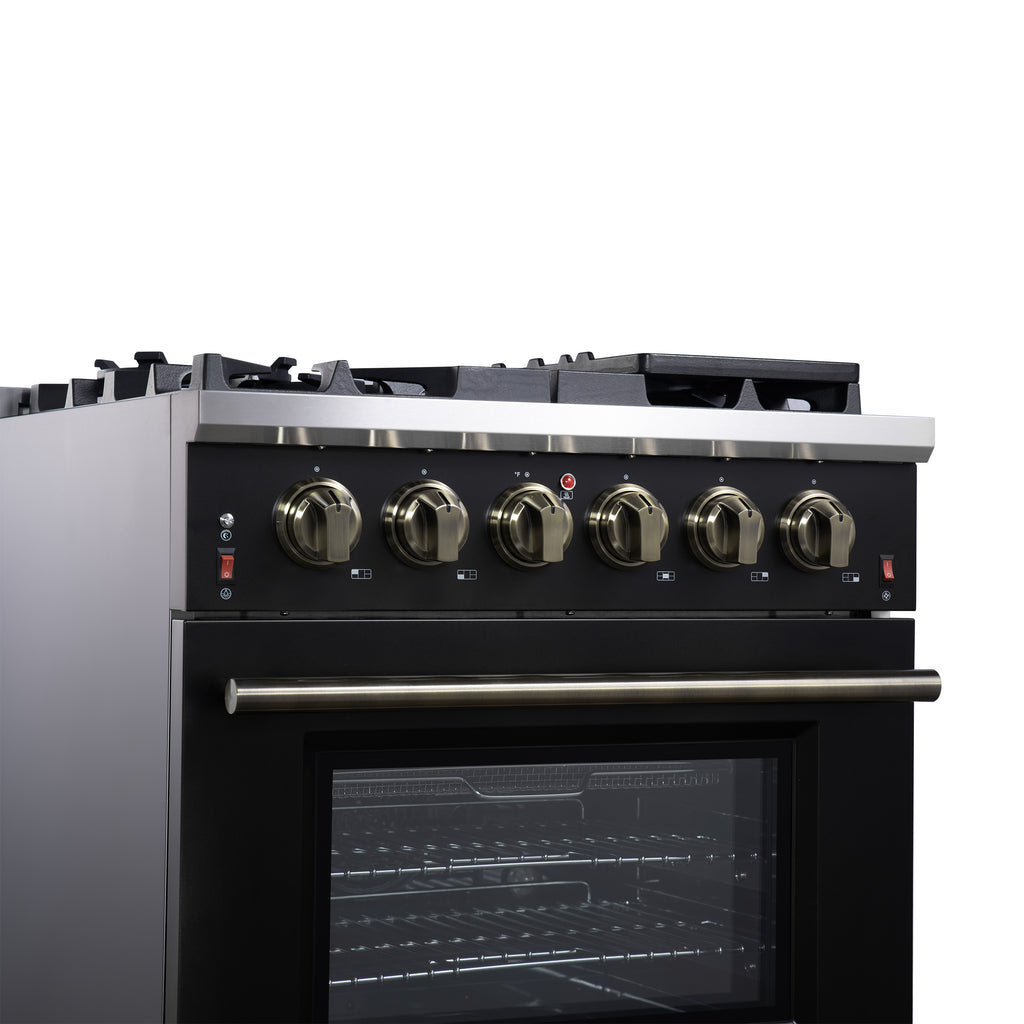 Forno Massimo 30" Freestanding Gas Range All in Black with 5 Sealed Burners 68,000 BTU