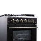 Forno Massimo 30" Freestanding Gas Range All in Black with 5 Sealed Burners 68,000 BTU