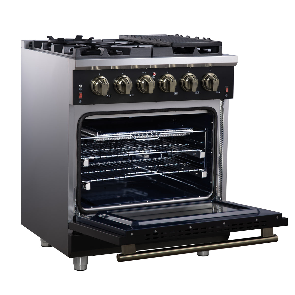 Forno Massimo 30" Freestanding Gas Range All in Black with 5 Sealed Burners 68,000 BTU