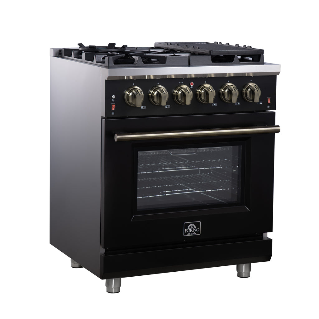 Forno Massimo 30" Freestanding Gas Range All in Black with 5 Sealed Burners 68,000 BTU