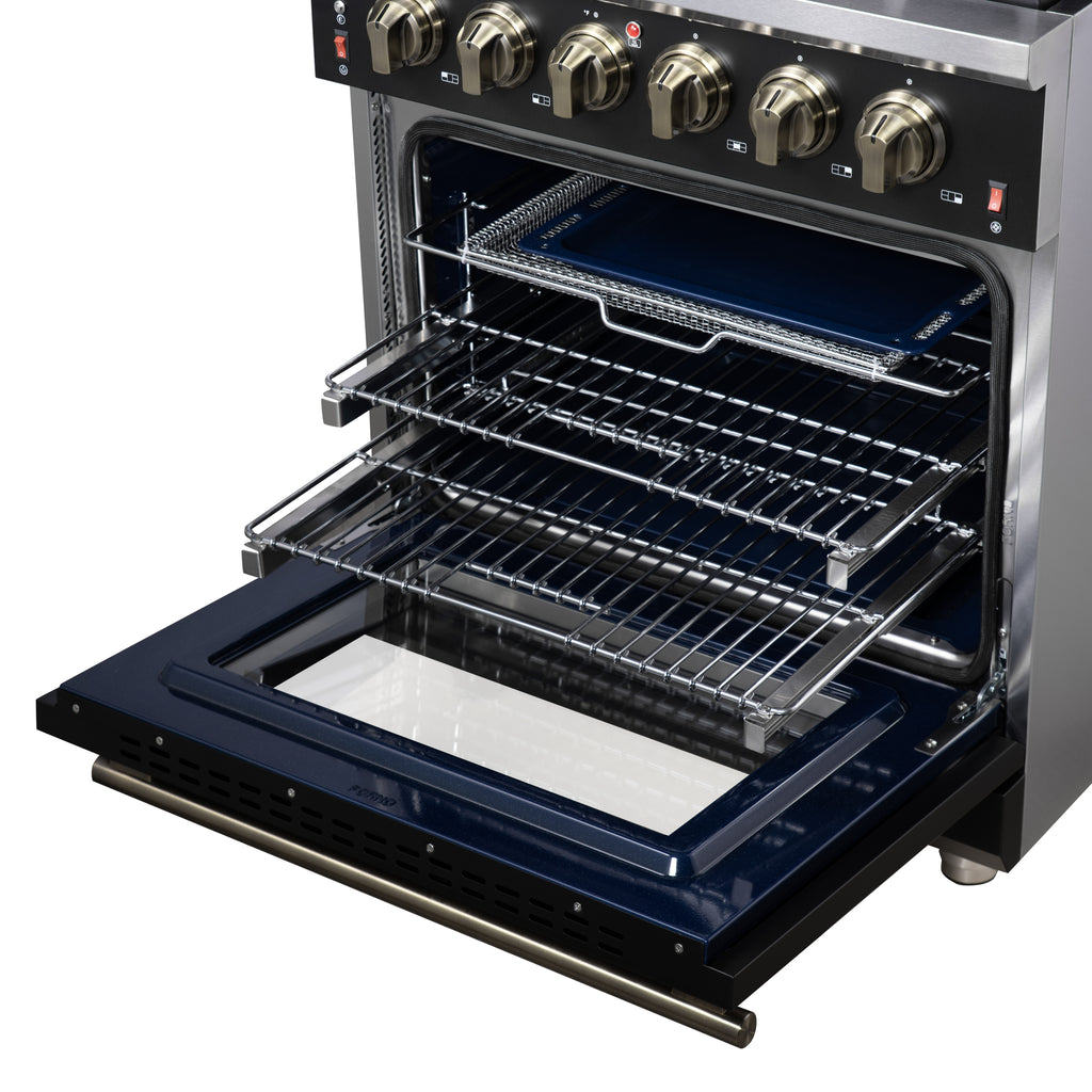 Forno Massimo 30" Freestanding Gas Range All in Black with 5 Sealed Burners 68,000 BTU