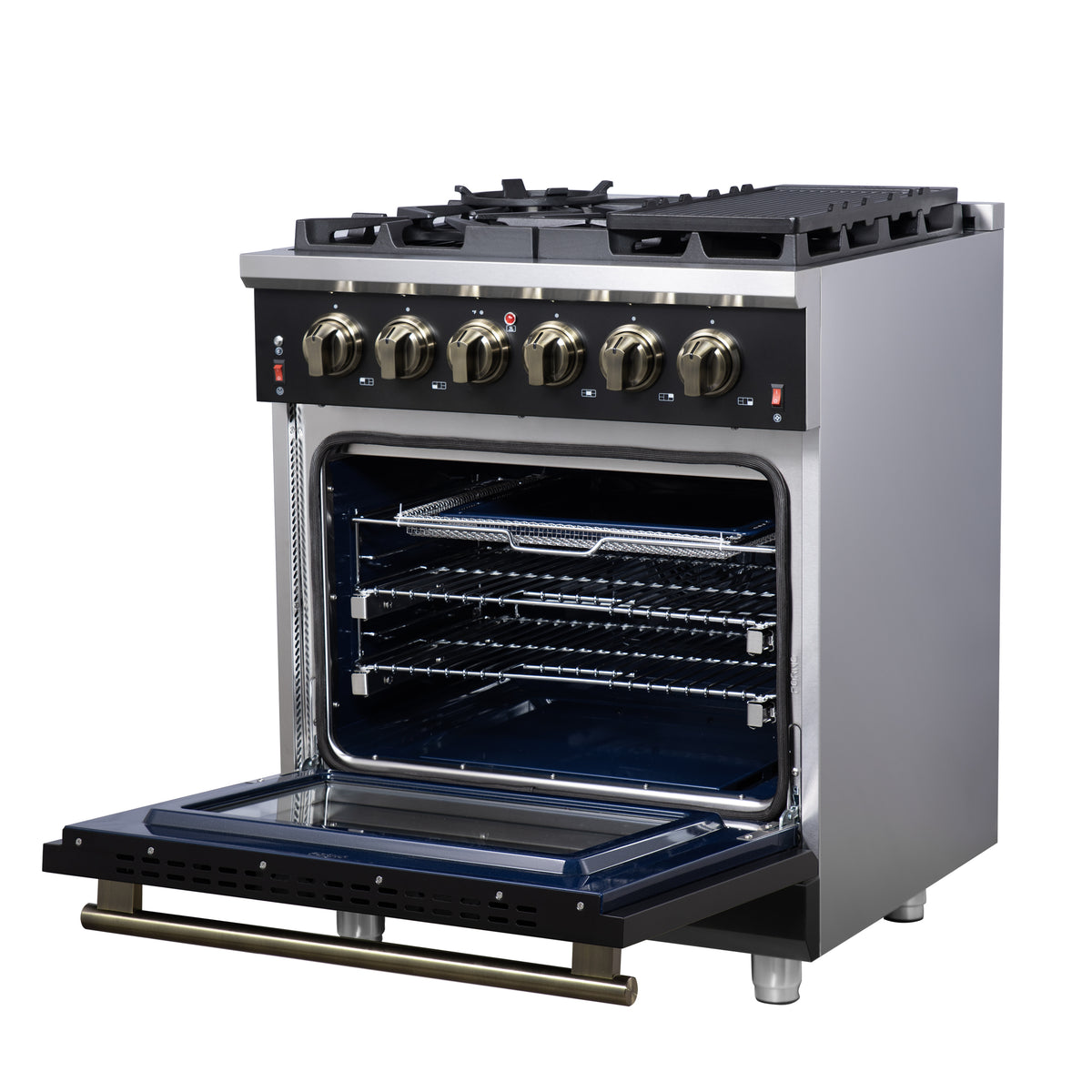 Forno Massimo 30" Freestanding Gas Range All in Black with 5 Sealed Burners 68,000 BTU