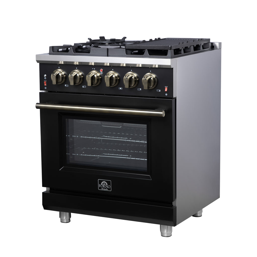 Forno Massimo 30" Freestanding Gas Range All in Black with 5 Sealed Burners 68,000 BTU