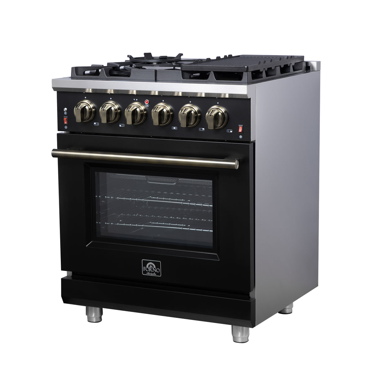 Forno Massimo 30" Freestanding Gas Range All in Black with 5 Sealed Burners 68,000 BTU