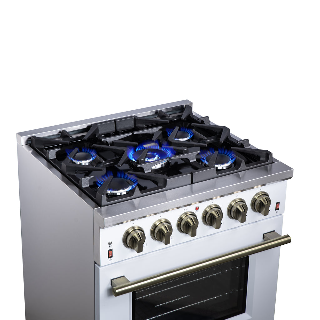 Forno Massimo 30" Freestanding Gas Range All in White with 5 Sealed Burners 68,000 BTU