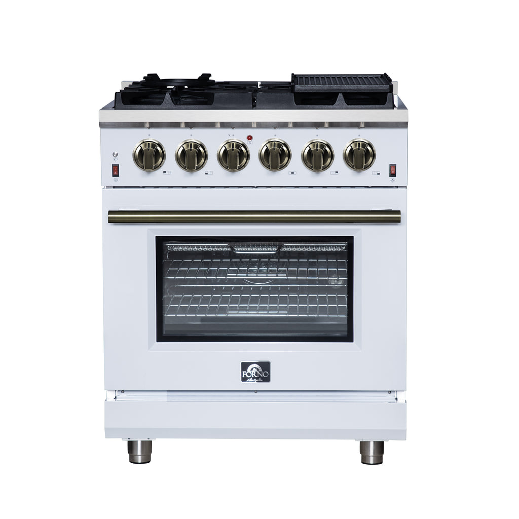 Forno Massimo 30" Freestanding Gas Range All in White with 5 Sealed Burners 68,000 BTU