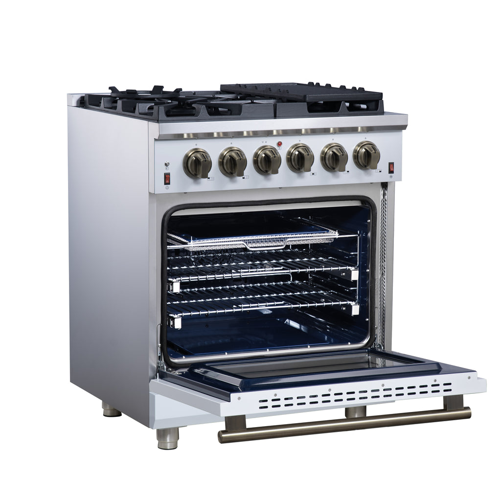Forno Massimo 30" Freestanding Gas Range All in White with 5 Sealed Burners 68,000 BTU