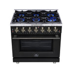 Forno Massimo 36" Freestanding Gas Range All in Black with 6 Sealed Burners 83,000 BTU