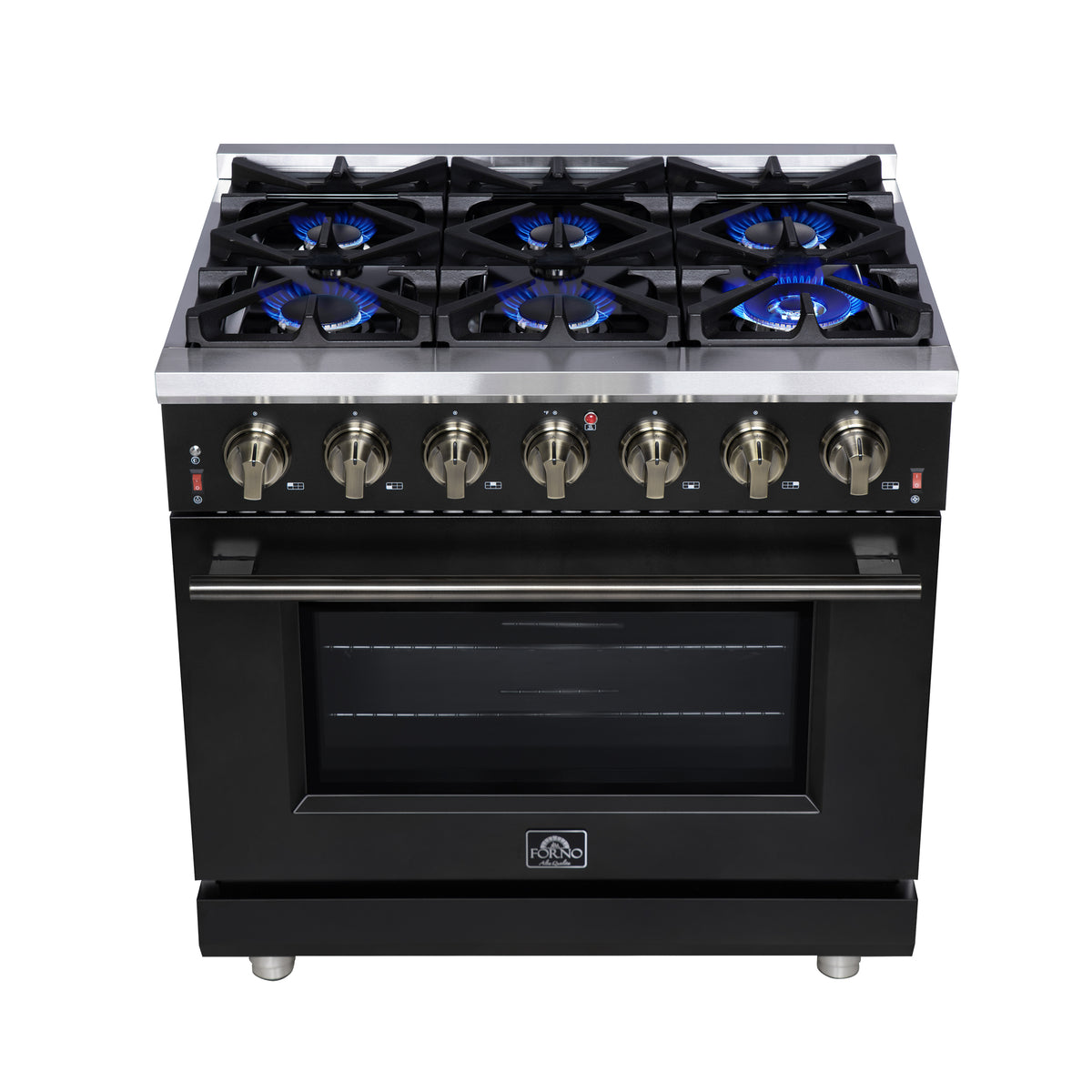 Forno Massimo 36" Freestanding Gas Range All in Black with 6 Sealed Burners 83,000 BTU
