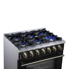 Forno Massimo 36" Freestanding Gas Range All in Black with 6 Sealed Burners 83,000 BTU