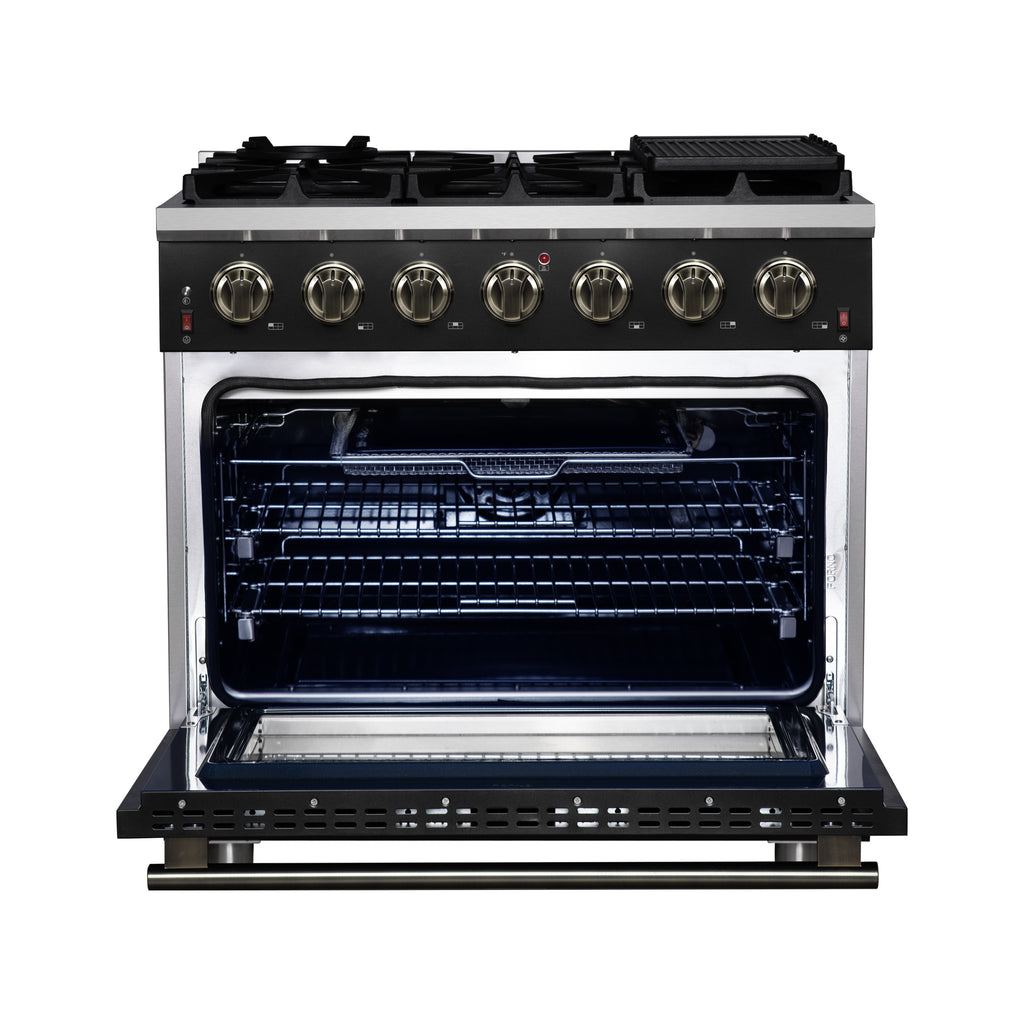 Forno Massimo 36" Freestanding Gas Range All in Black with 6 Sealed Burners 83,000 BTU
