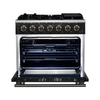 Forno Massimo 36" Freestanding Gas Range All in Black with 6 Sealed Burners 83,000 BTU