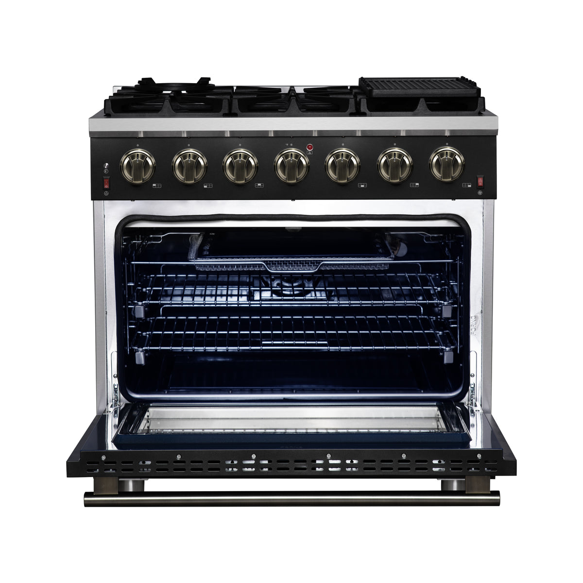 Forno Massimo 36" Freestanding Gas Range All in Black with 6 Sealed Burners 83,000 BTU