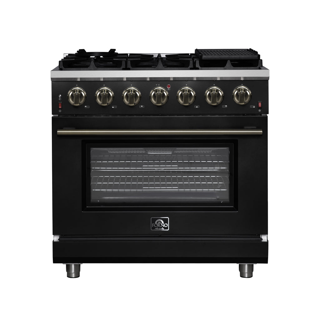 Forno Massimo 36" Freestanding Gas Range All in Black with 6 Sealed Burners 83,000 BTU