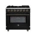 Forno Massimo 36" Freestanding Gas Range All in Black with 6 Sealed Burners 83,000 BTU