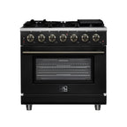 Forno Massimo 36" Freestanding Gas Range All in Black with 6 Sealed Burners 83,000 BTU