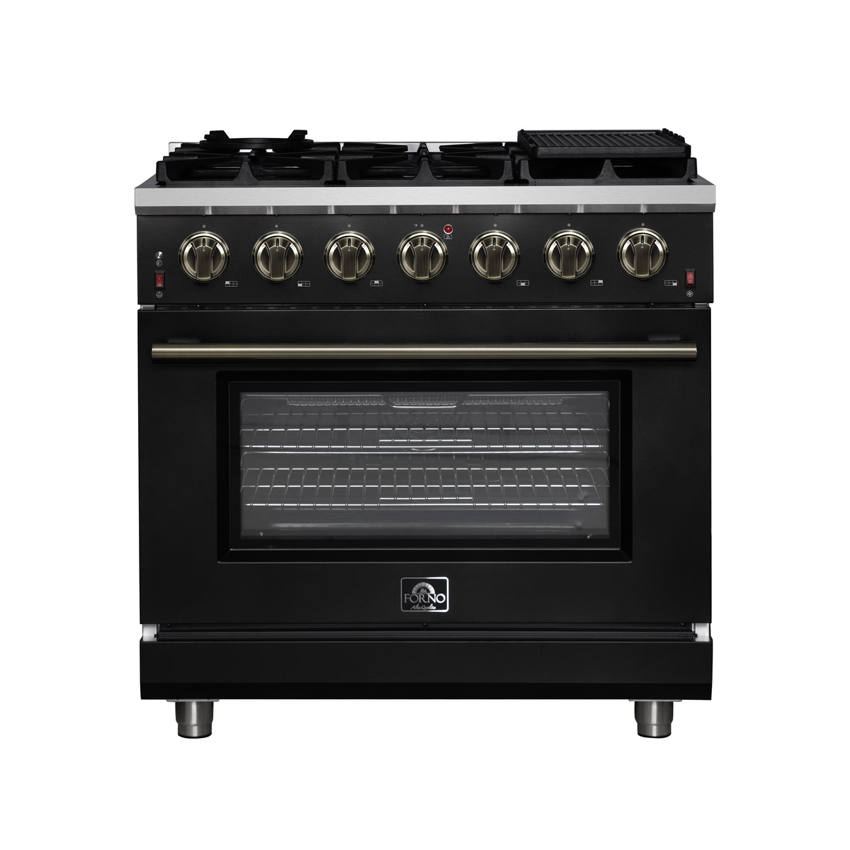 Forno Massimo 36" Freestanding Gas Range All in Black with 6 Sealed Burners 83,000 BTU