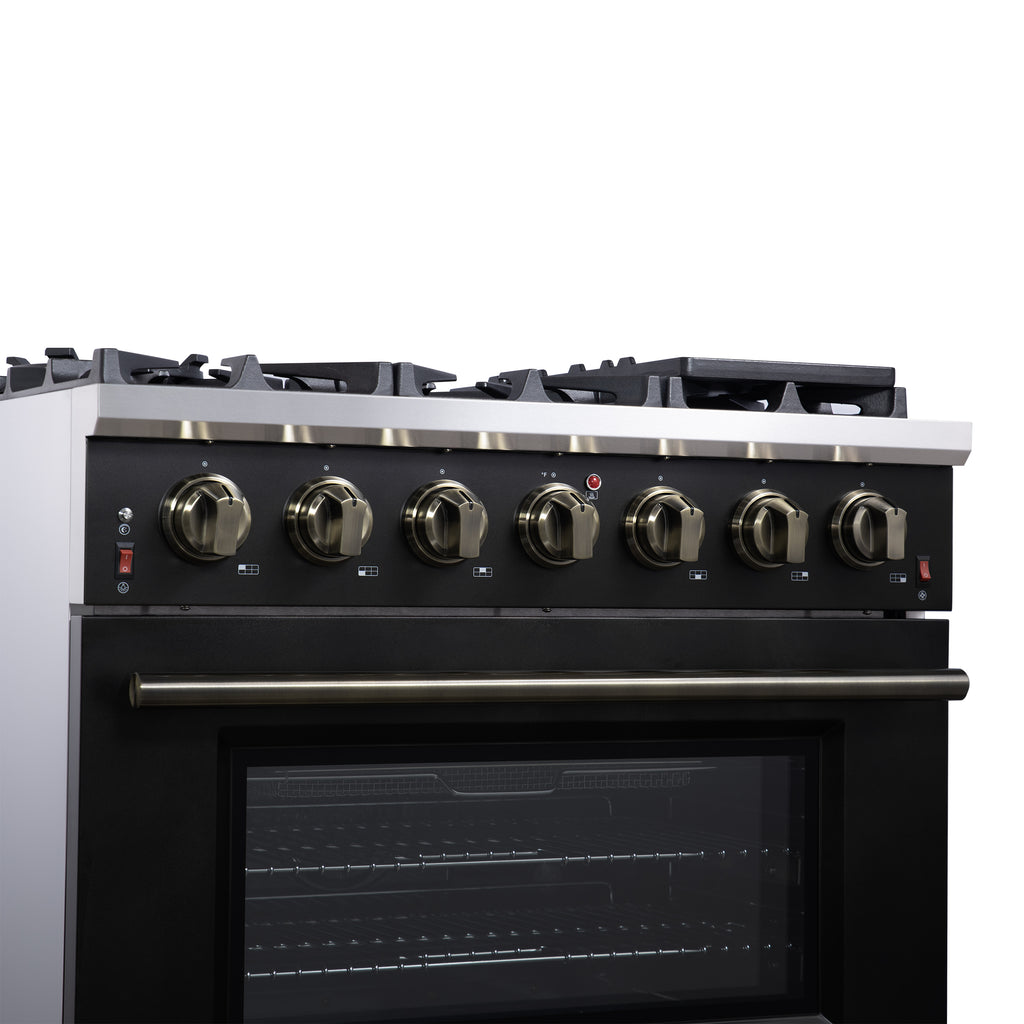 Forno Massimo 36" Freestanding Gas Range All in Black with 6 Sealed Burners 83,000 BTU