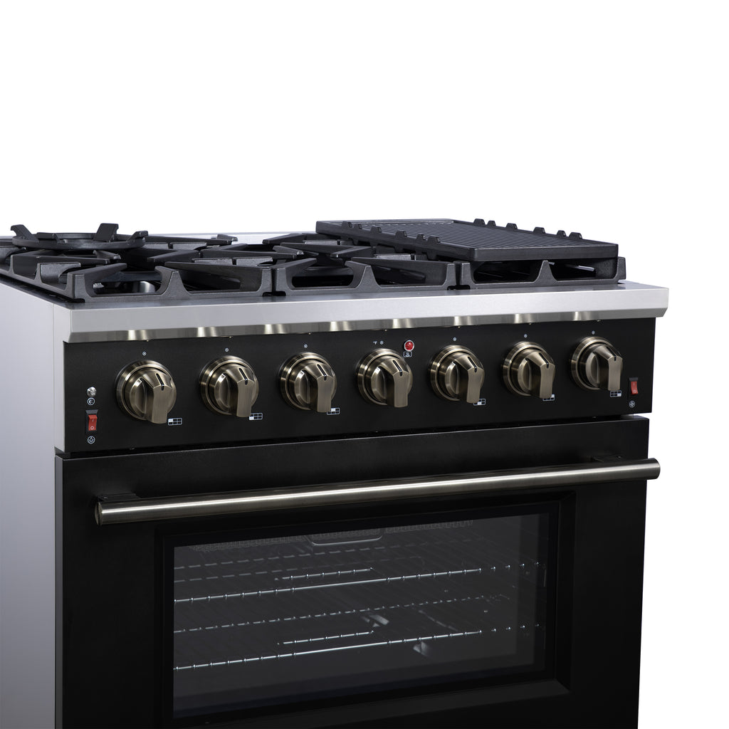 Forno Massimo 36" Freestanding Gas Range All in Black with 6 Sealed Burners 83,000 BTU