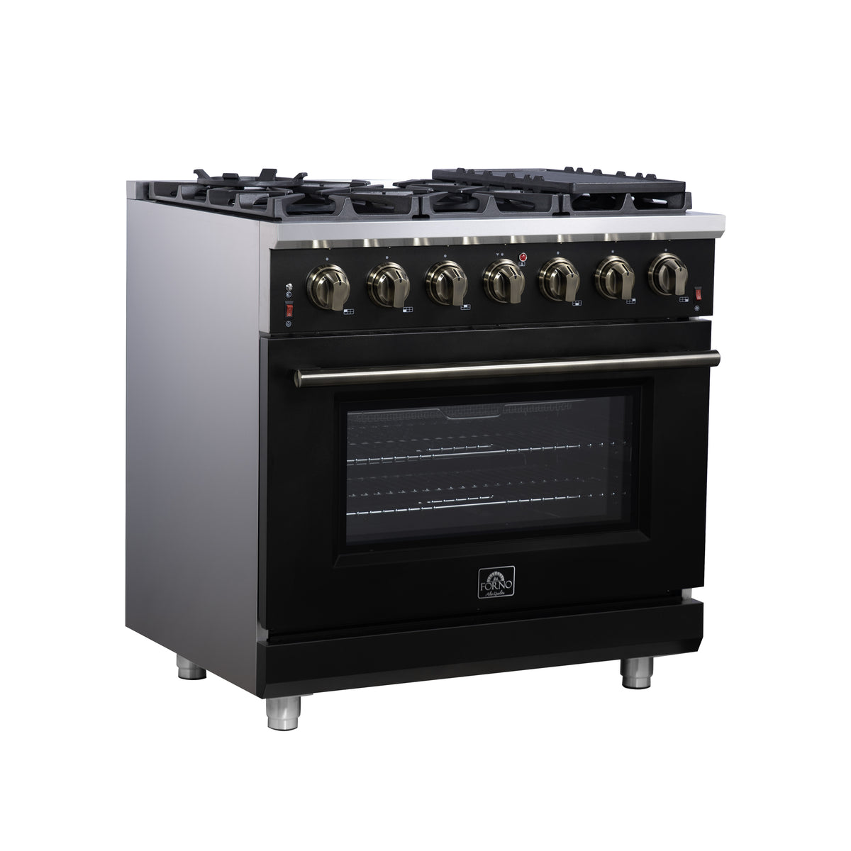 Forno Massimo 36" Freestanding Gas Range All in Black with 6 Sealed Burners 83,000 BTU