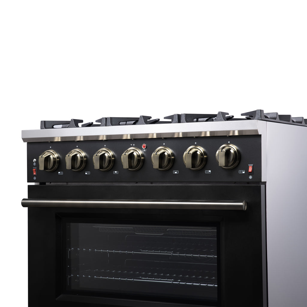 Forno Massimo 36" Freestanding Gas Range All in Black with 6 Sealed Burners 83,000 BTU