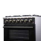 Forno Massimo 36" Freestanding Gas Range All in Black with 6 Sealed Burners 83,000 BTU