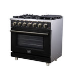 Forno Massimo 36" Freestanding Gas Range All in Black with 6 Sealed Burners 83,000 BTU