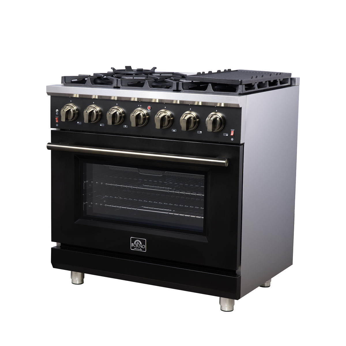 Forno Massimo 36" Freestanding Gas Range All in Black with 6 Sealed Burners 83,000 BTU