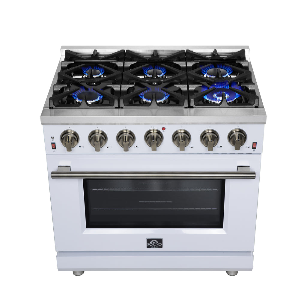 Forno Massimo 36" Freestanding Gas Range All in White with 6 Sealed Burners 83,000 BTU