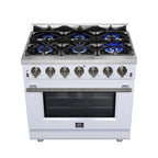Forno Massimo 36" Freestanding Gas Range All in White with 6 Sealed Burners 83,000 BTU