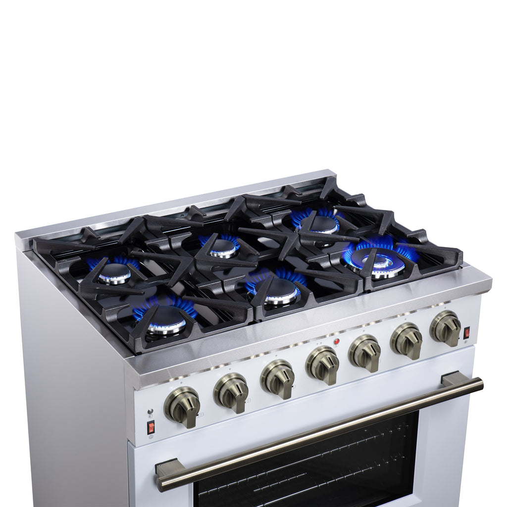 Forno Massimo 36" Freestanding Gas Range All in White with 6 Sealed Burners 83,000 BTU